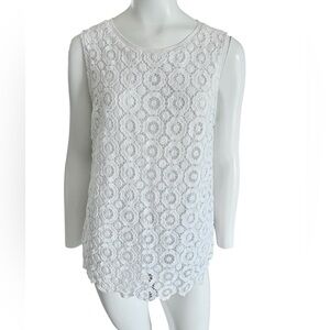 Ann Taylor LOFT White Floral Lace Overlay Sleeveless Blouse Size Large